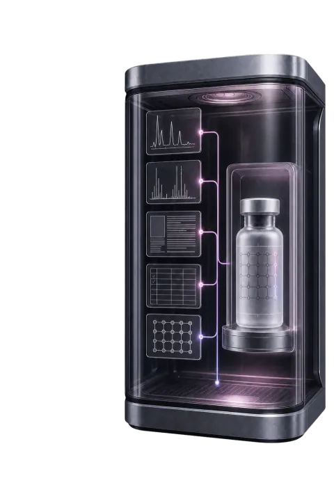 MONARCH research vial connected to spectra, source documents, and an evidence matrix