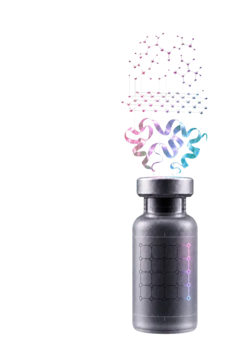 Peptide ribbon and molecular layers resolving above the MONARCH research vial